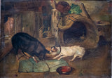 'The Dog & Hog' 19th Century Oil On Canvas. Naive School.