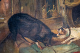 'The Dog & Hog' 19th Century Oil On Canvas. Naive School.