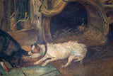 'The Dog & Hog' 19th Century Oil On Canvas. Naive School.