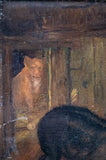 'The Dog & Hog' 19th Century Oil On Canvas. Naive School. - Harrington Antiques