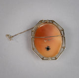 Antique 14 Carat White Gold Filigree & Diamond Carved Cameo Brooch. - Harrington Antiques