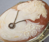 Antique 14 Carat White Gold Filigree & Diamond Carved Cameo Brooch. - Harrington Antiques