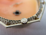 Antique 14 Carat White Gold Filigree & Diamond Carved Cameo Brooch. - Harrington Antiques