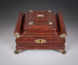 Regency Red Leather & Brass Workbox With Secret Compartment. - Harrington Antiques