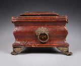 Regency Red Leather & Brass Workbox With Secret Compartment. - Harrington Antiques