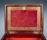 Regency Red Leather & Brass Workbox With Secret Compartment. - Harrington Antiques