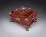 Regency Red Leather & Brass Workbox With Secret Compartment. - Harrington Antiques