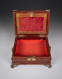 Regency Red Leather & Brass Workbox With Secret Compartment. - Harrington Antiques