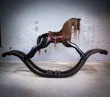 Unusual Vintage Glossy Black Wooden Rocking Horse On Bow Rocker. - Harrington Antiques