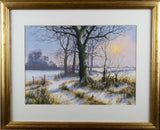 'Winter Sunset' by Kevin Curtis - River Deben / Suffolk Interest. Gouache. - Harrington Antiques