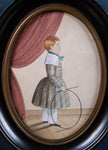 19th Century Boy With Hoop. English Naive School Miniature. - Harrington Antiques