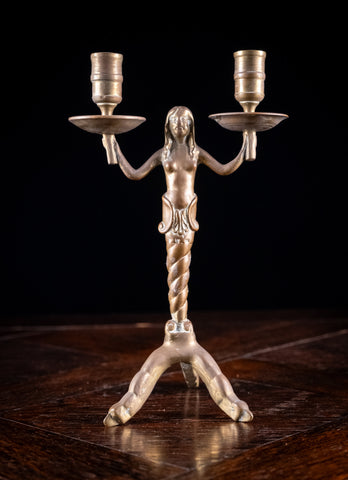 19th Century Bronze Mermaid Candle Holder - Harrington Antiques