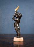 19th Century Bronze Putto Holding A Flower - Harrington Antiques