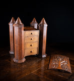 19th Century Irish Carved Oak Castle Jewellery Box - Harrington Antiques