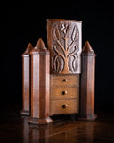 19th Century Irish Carved Oak Castle Jewellery Box - Harrington Antiques