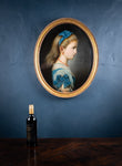 19th Century Oval Portrait Of A Girl In Blue. Oil on Canvas. - Harrington Antiques