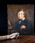 19th Century Portrait Of Young Man By Desk. Naive School. - Harrington Antiques