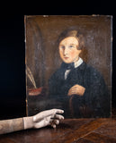 19th Century Portrait Of Young Man By Desk. Naive School. - Harrington Antiques