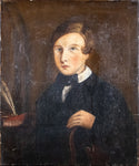 19th Century Portrait Of Young Man By Desk. Naive School. - Harrington Antiques