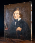 19th Century Portrait Of Young Man By Desk. Naive School. - Harrington Antiques