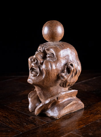 19th Century Carved Oak Balancing Ball Newel Post Finial