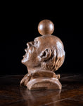 19th Century Carved Oak Balancing Ball Newel Post Finial