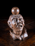 19th Century Carved Oak Balancing Ball Newel Post Finial