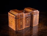 George III Mahogany & Parquetry Domed Tea Caddy
