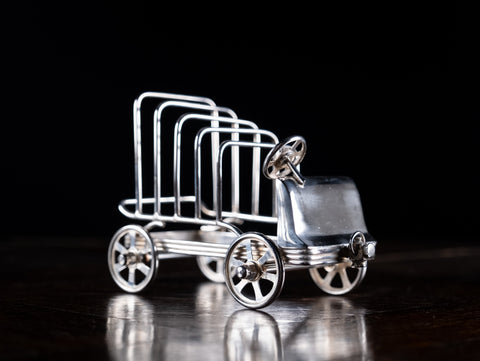 Edwardian Novelty Car Toast Rack by Van Bergh Silver Plate Co.