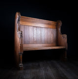 19th Century Golden Oak Foliate Church Pew / Settle