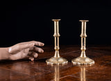 Pair of George II Scalloped Brass Candlesticks, c.1740