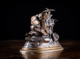Louis Emile Cana (145 - c.1895) - Bird, Nest and Fledgings. Bronze.