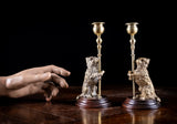 Pair Of Standing Terrier Dog Brass Candlesticks, c.1910