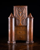 19th Century Irish Carved Oak Castle Jewellery Box