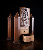 19th Century Irish Carved Oak Castle Jewellery Box