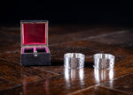 Cased Pair Silver Belt Buckle Napkin Rings by James Dixon & Sons, 1894. - Harrington Antiques
