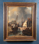 Circle of Ludwig Hermann (German, 1812 - 1881) - A City Harbour. - Harrington Antiques