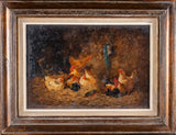 Follower Of Edgar Hunt (1876 - 1953) - Chickens In A Barn. Oil on Board. - Harrington Antiques