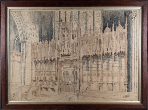 Large Architectural Pen & Ink Drawing Of A Cathedral, Dated 1908 - Harrington Antiques