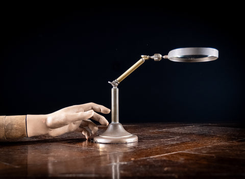 Large Brass Angle - Poise Library Magnifying Glass, c.1910 - Harrington Antiques