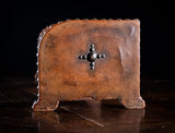 Studded Tan Leather Book Trough, c. 1880 - Harrington Antiques