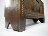 17th Century Oak Plank Coffer With Carved Triple Panel Front. - Harrington Antiques