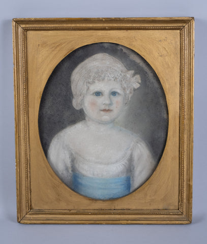 18th Century Pastel Of A Young Girl In Blue. - Harrington Antiques
