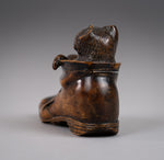 19th Century Carved Cat In Boot Novelty Inkwell - Harrington Antiques