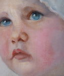 19th Century English School - Young Child In White Bonnet. Oil. - Harrington Antiques