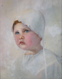 19th Century English School - Young Child In White Bonnet. Oil. - Harrington Antiques