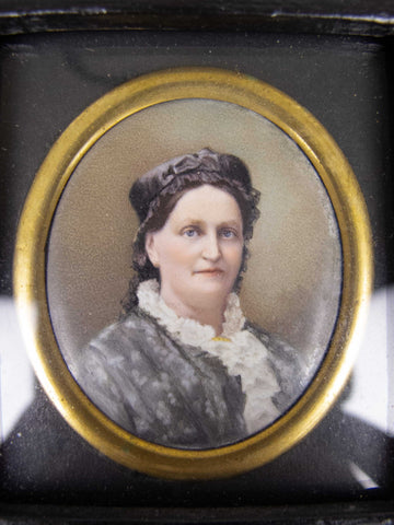 19th Century Finely Painted Porcelain Miniature Of A Lady In Ebonised Frame - Harrington Antiques