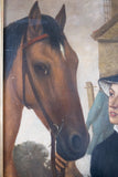 19th Century Folk Art - Horse & Rider In Maple Frame. Oil On Canvas. - Harrington Antiques