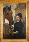 19th Century Folk Art - Horse & Rider In Maple Frame. Oil On Canvas. - Harrington Antiques