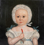 19th Century Naive Portrait Of A Young Child. Oil On Canvas. - Harrington Antiques